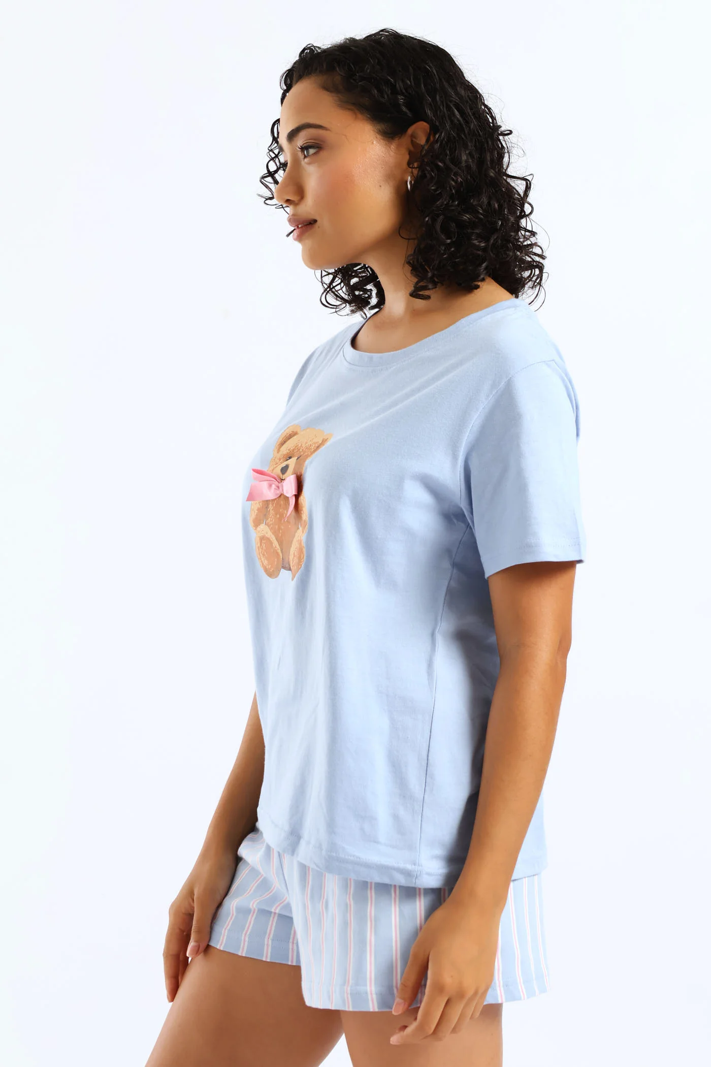Teddy Bow Knit Short Set - Blue - Image 5