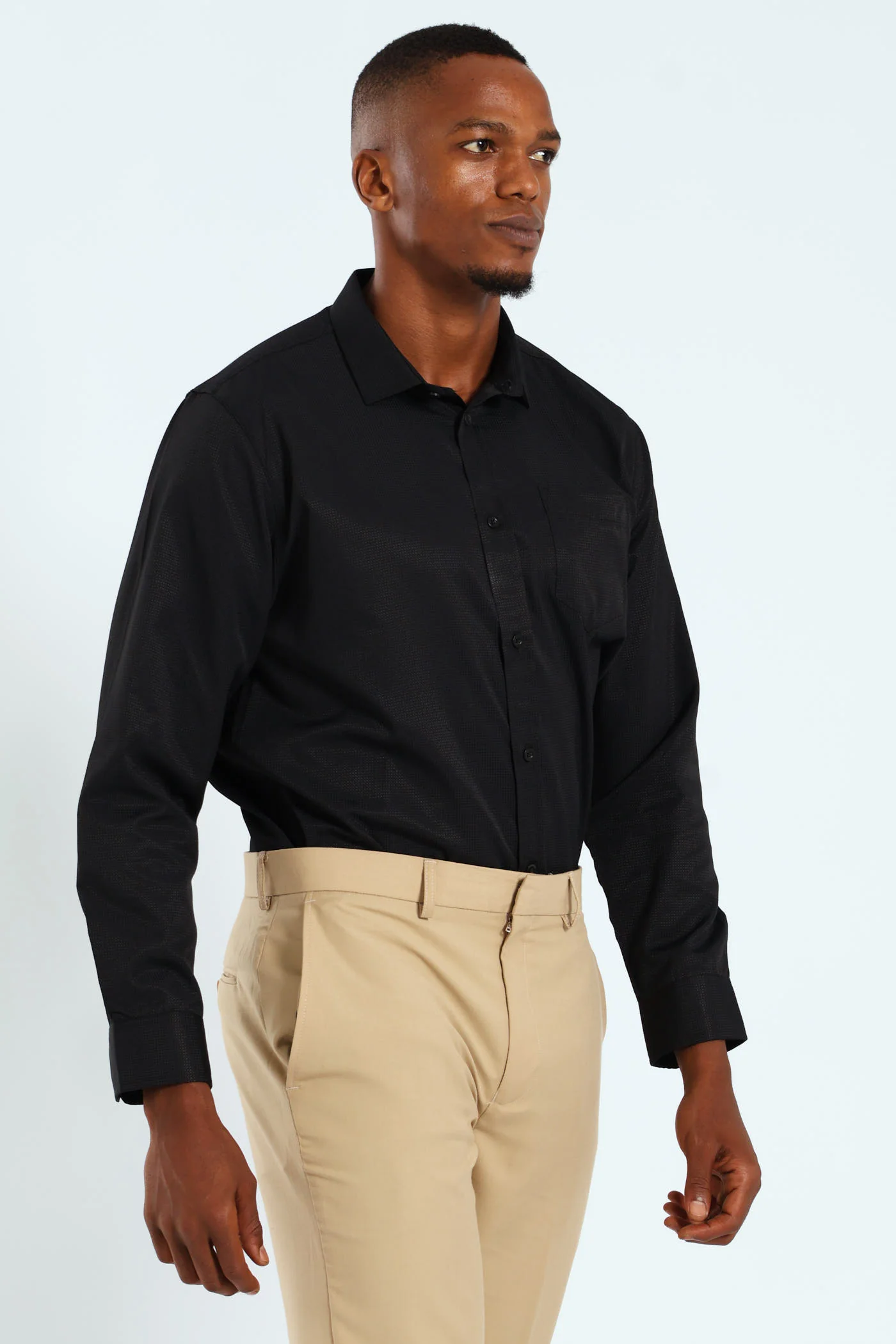 Textured Long Sleeve Shirt - Black - Image 2