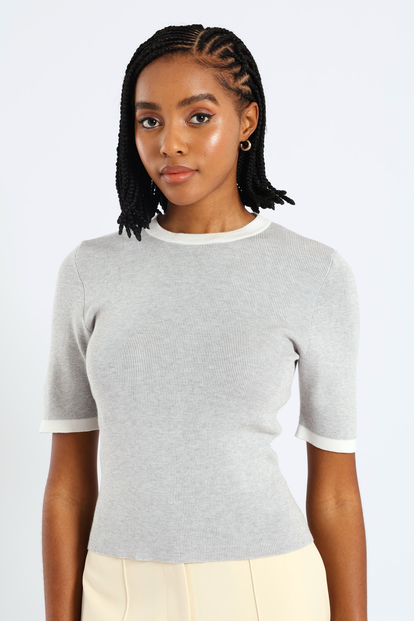 Tipped Pullover - Grey/White
