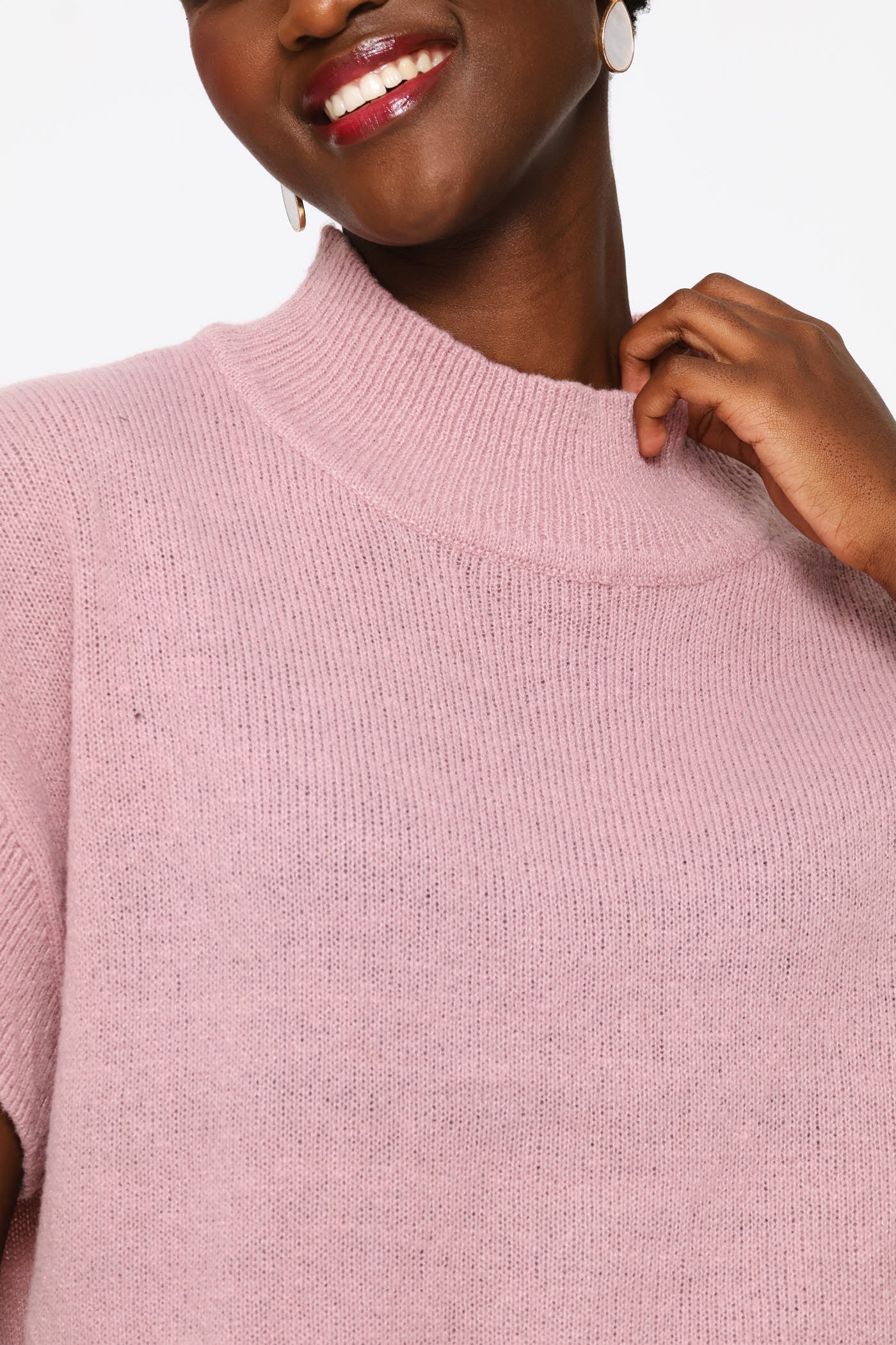 Turtle Neck Batwing Knitwear Top - Deep Rose - Image 2