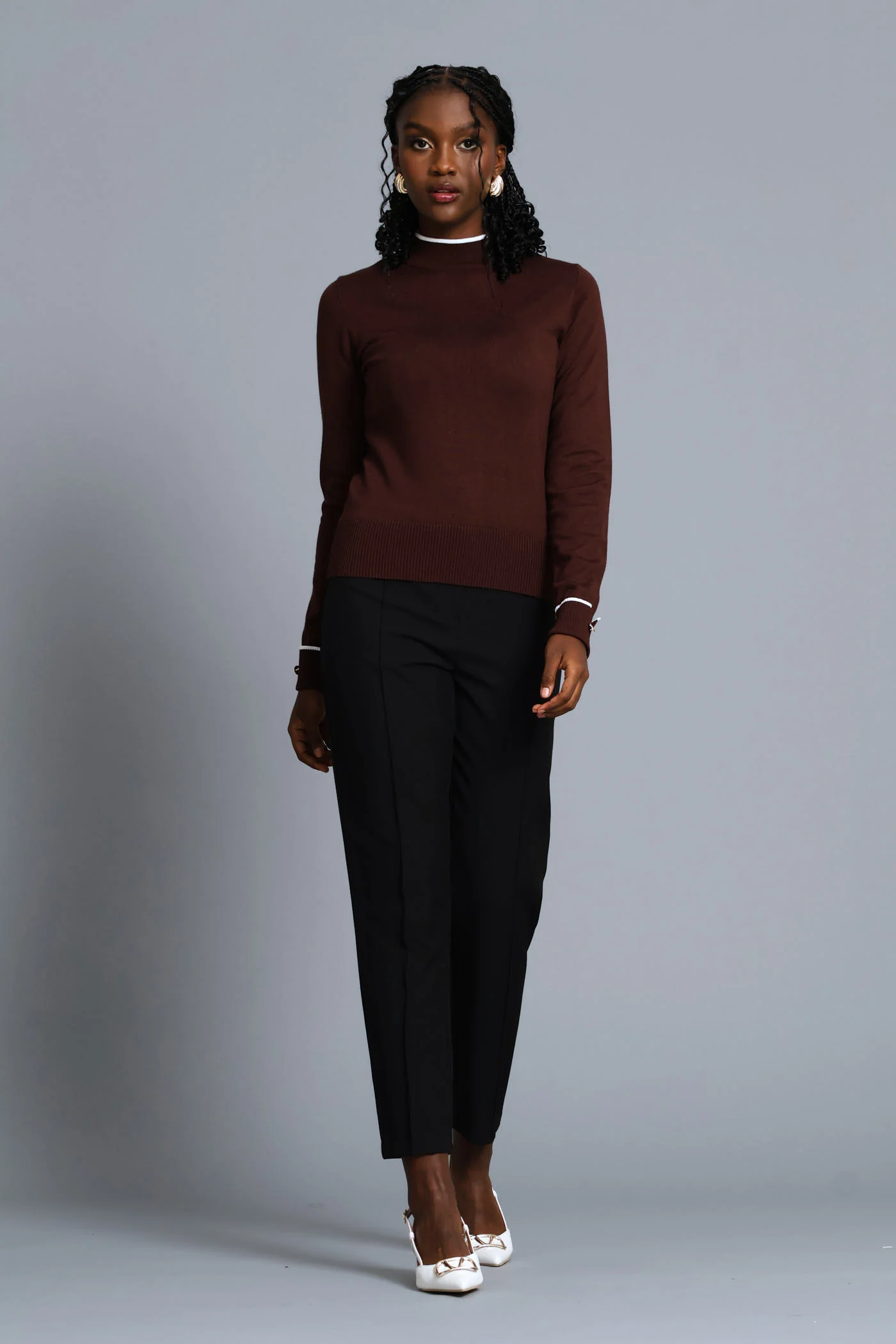 Turtleneck Turn Up Sleeve Pullover - Chocolate - Image 6