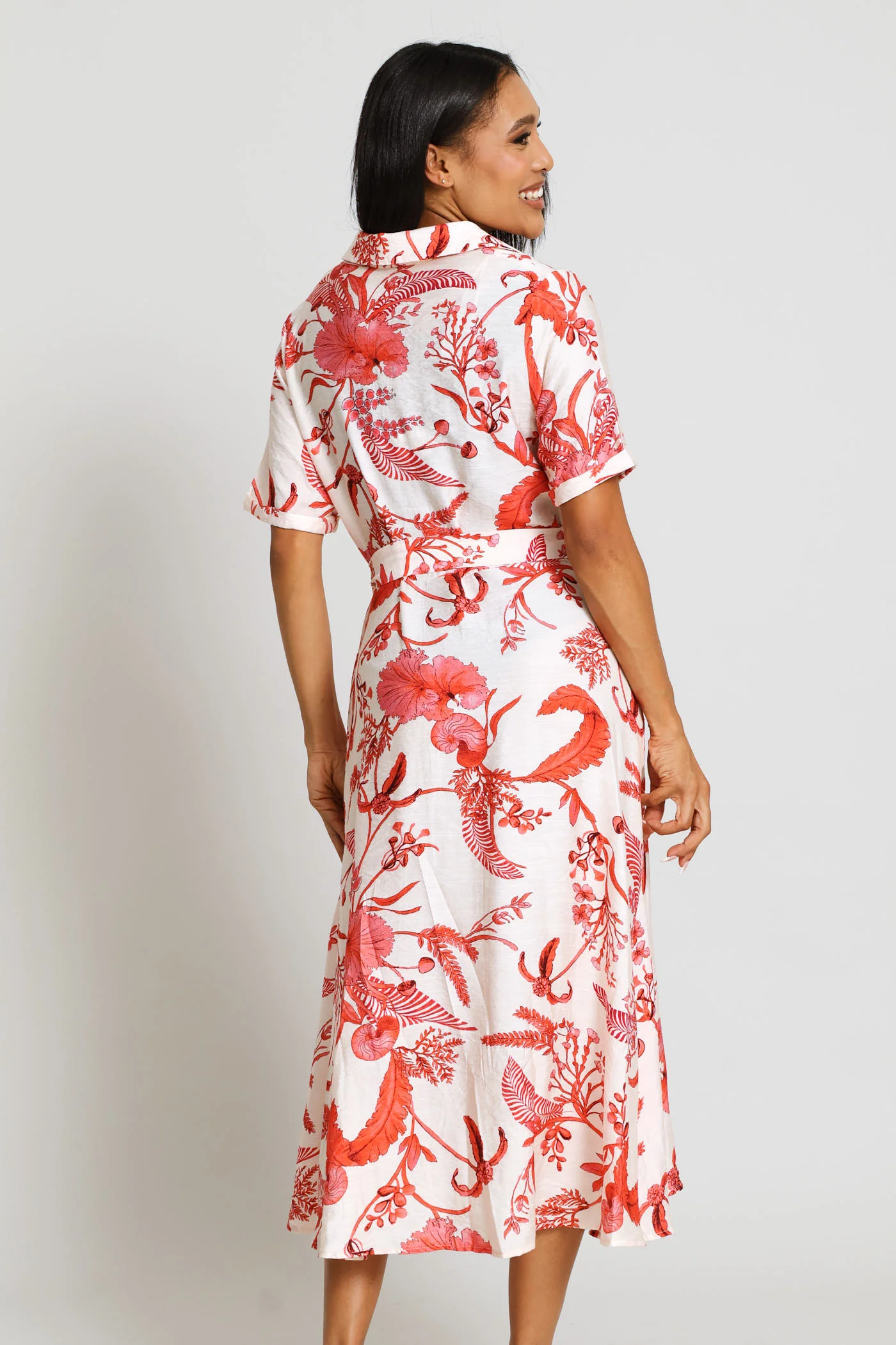 V-Neck Button Through A-Line Maxi Dress - Coral - Image 5