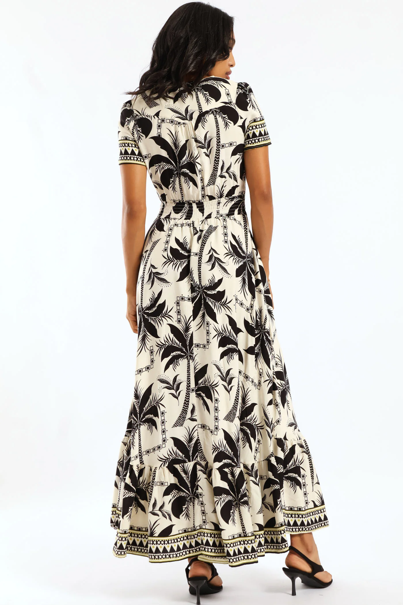 V-Neck Flutter Sleeve Button Through Maxi Dress - Black - Image 5