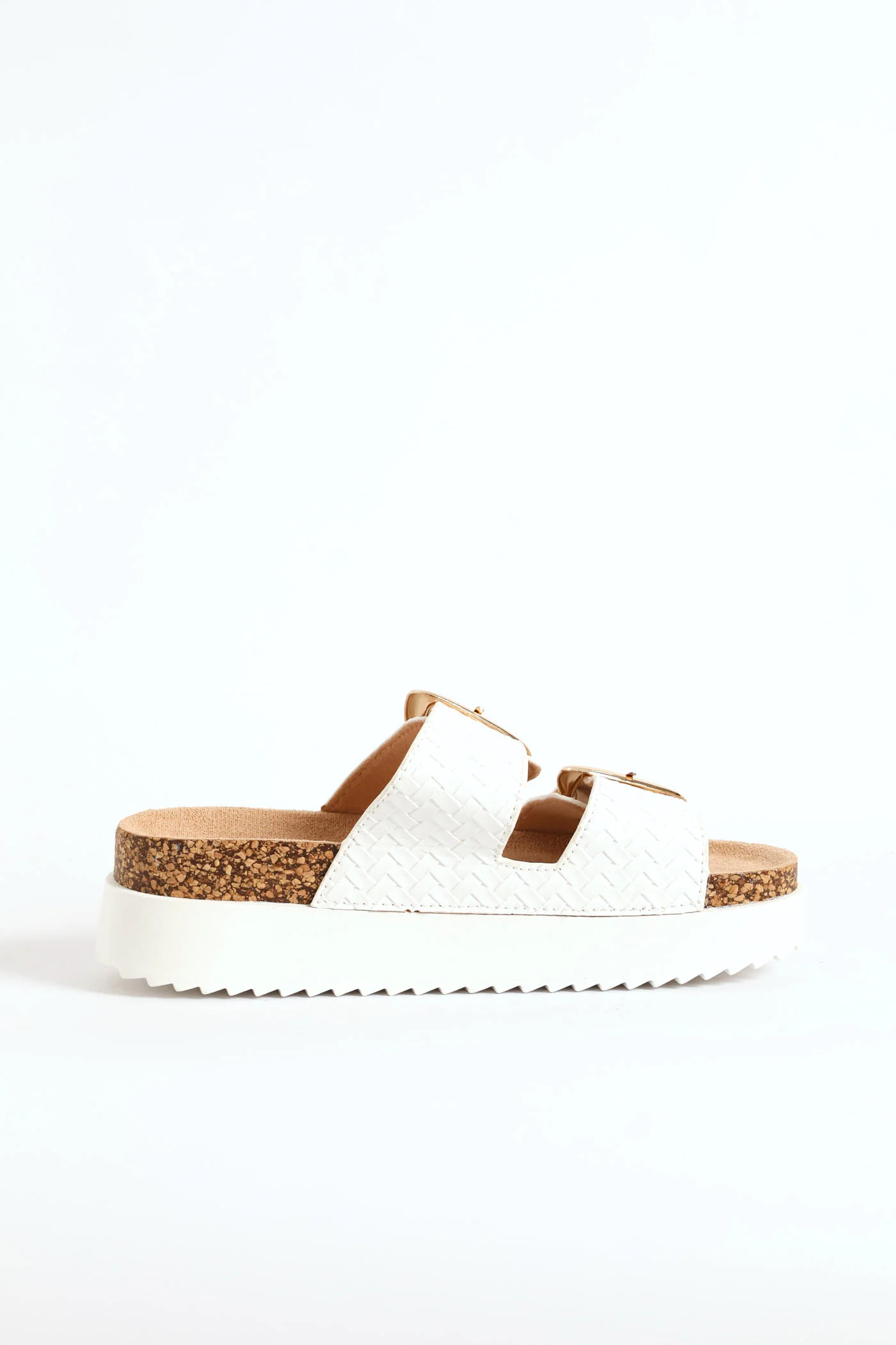 Weaved Strap Shaped Buckle Flatform Mule Sandal - White - Image 4