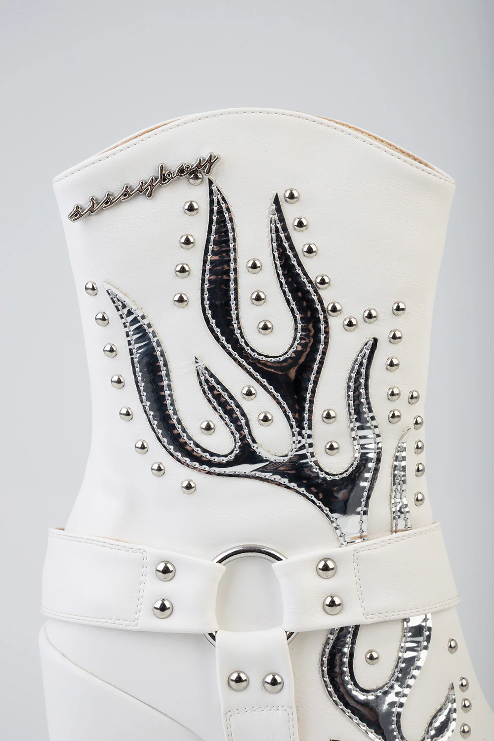 Flame Detail Cowboy Boot - White - Image 5