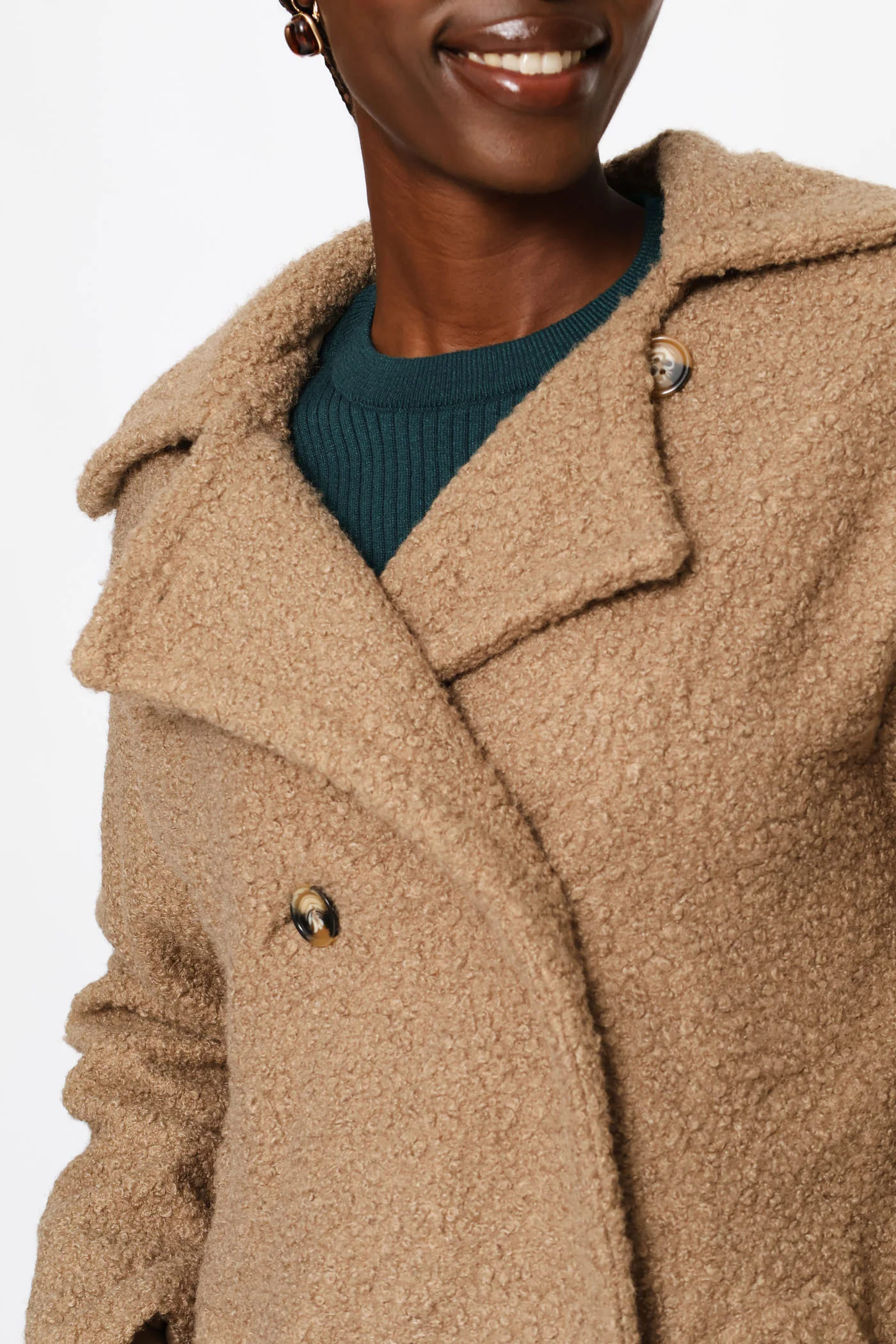 Wide Shawl Boucle Lined Coat - Oatmeal Melange - Image 2