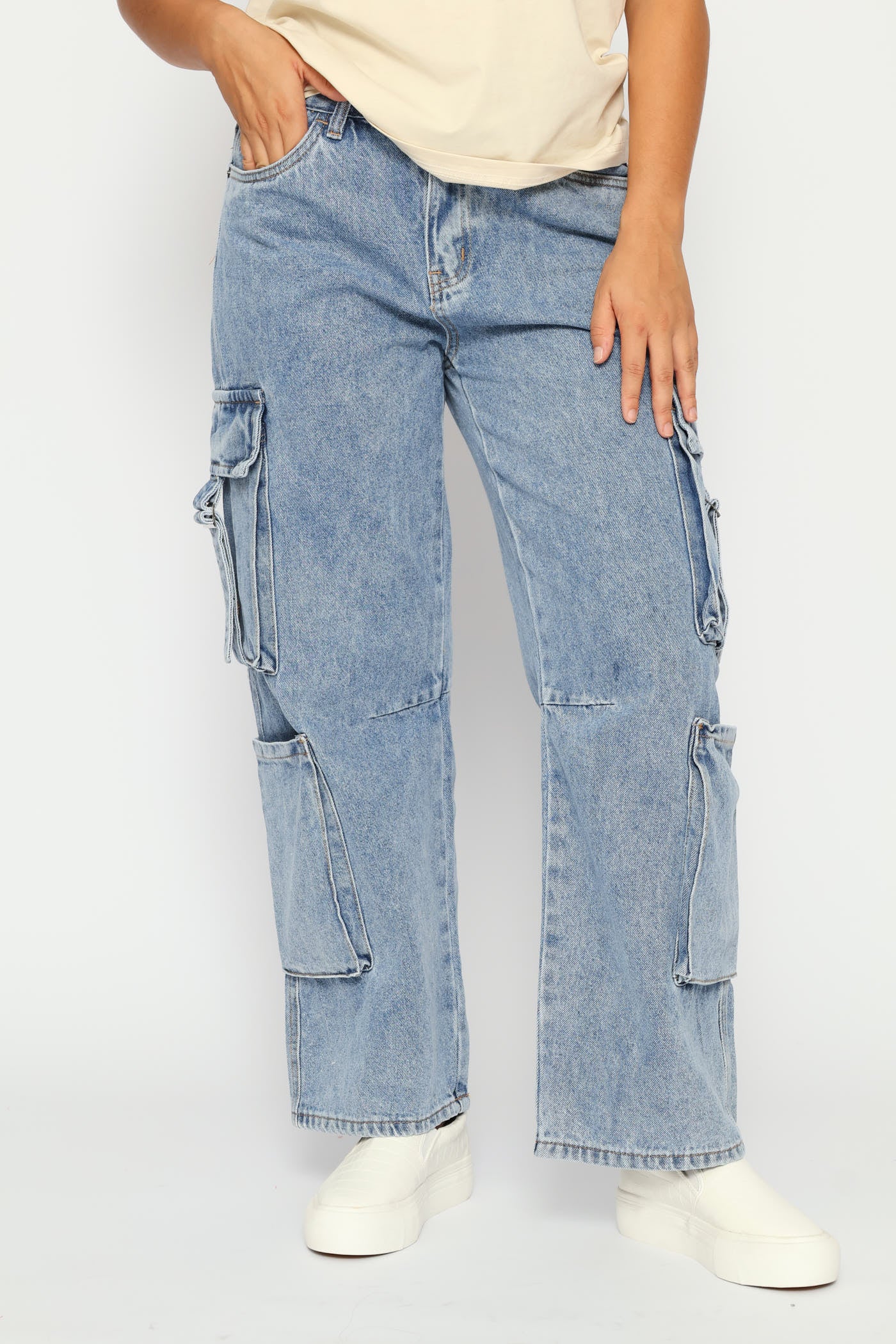 Wideleg Cargo Denim - Light Indigo - Image 2