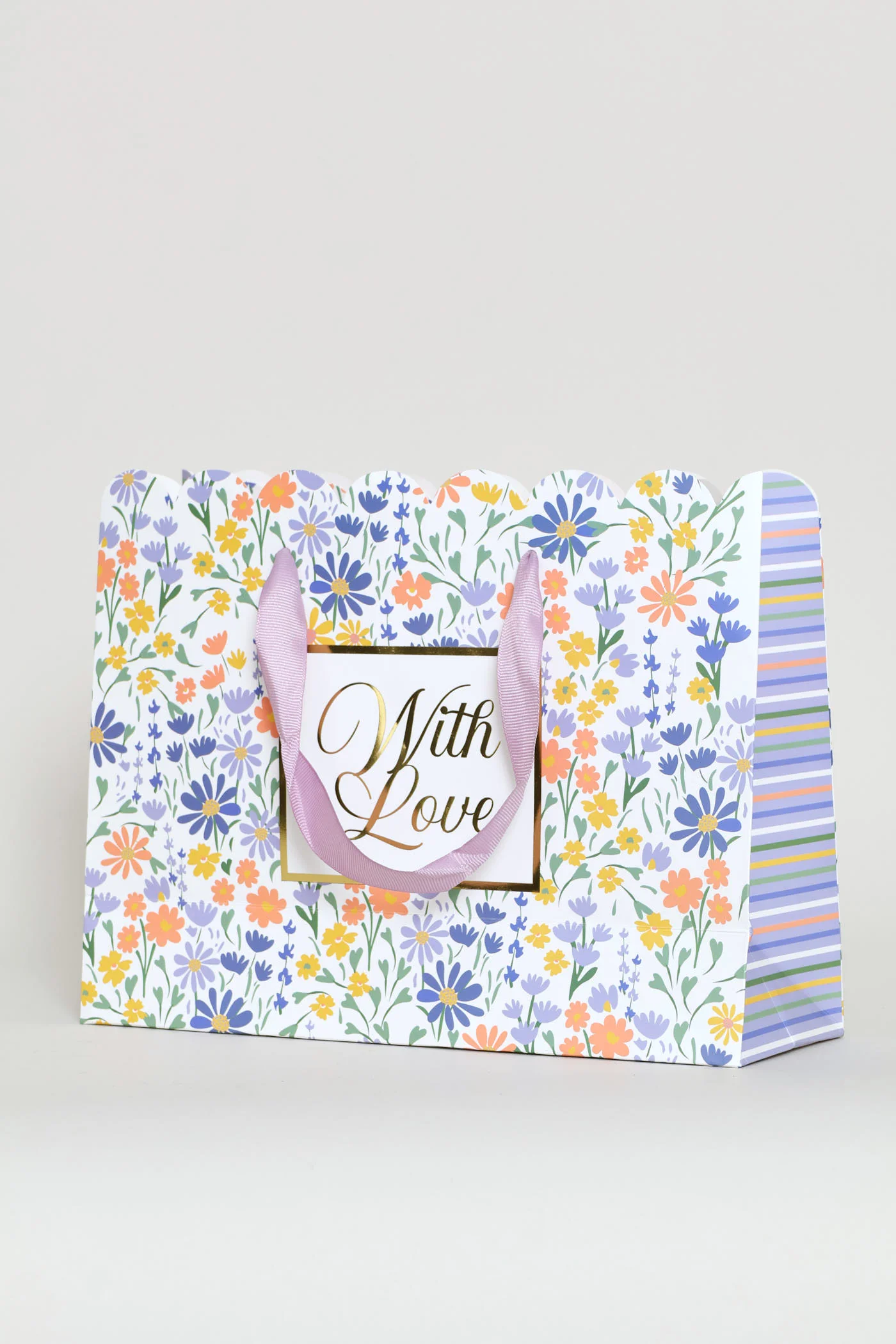 With Love Scallop Edge Gift Bag With Tissue Paper - Lilac