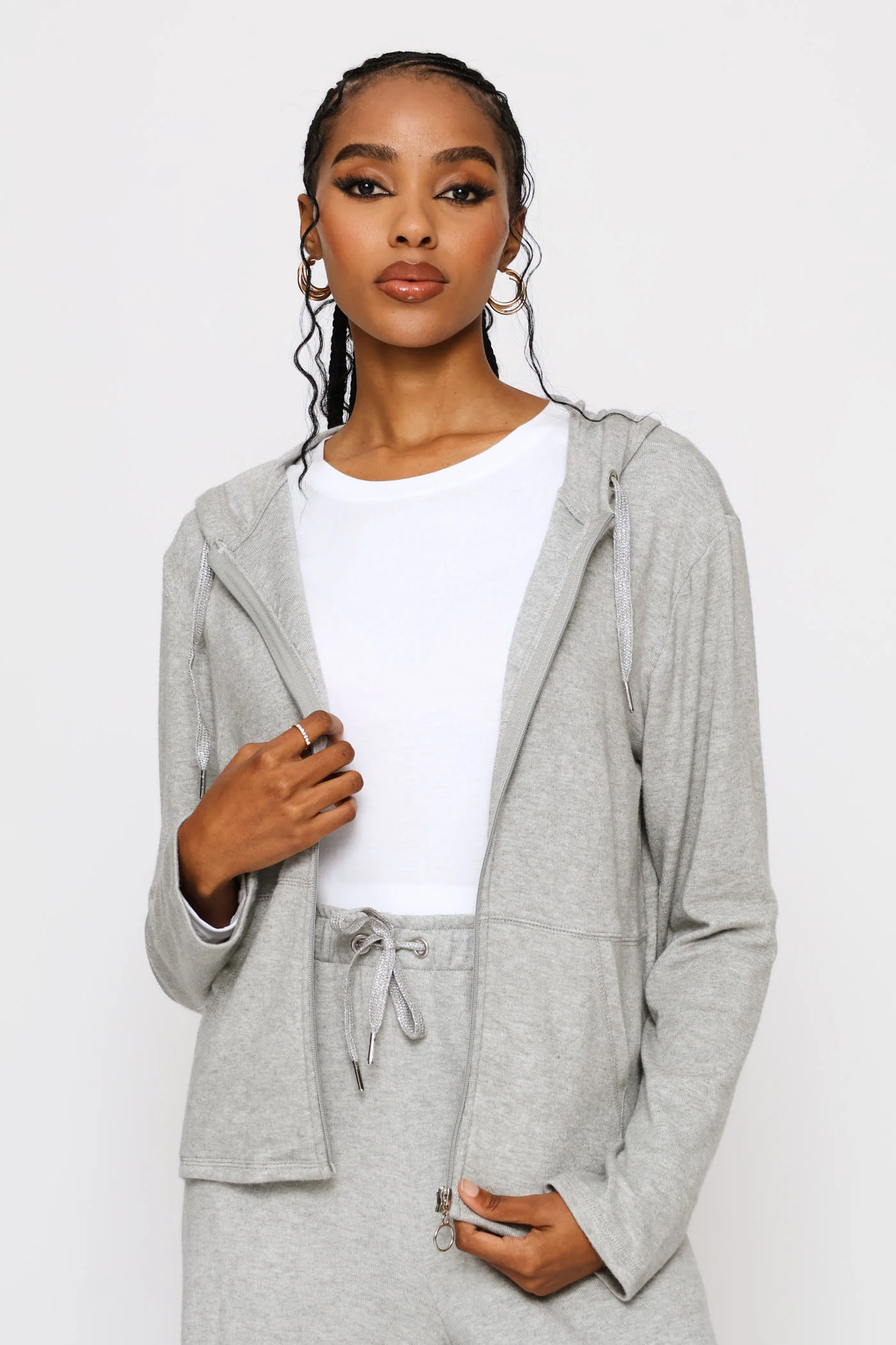 Zip Through Luxe Leisure Hoody - Grey Melange - Image 3