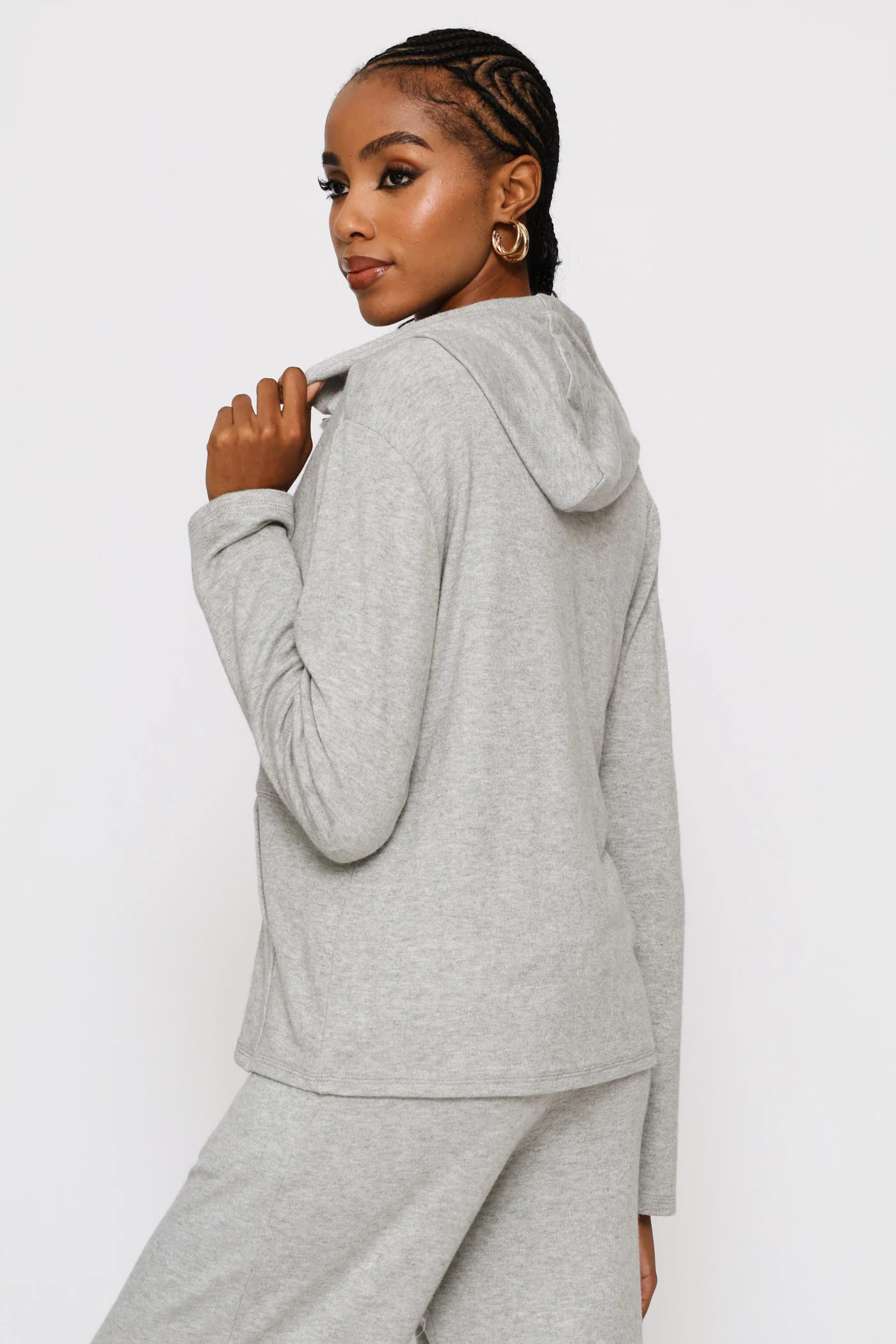 Zip Through Luxe Leisure Hoody - Grey Melange - Image 5