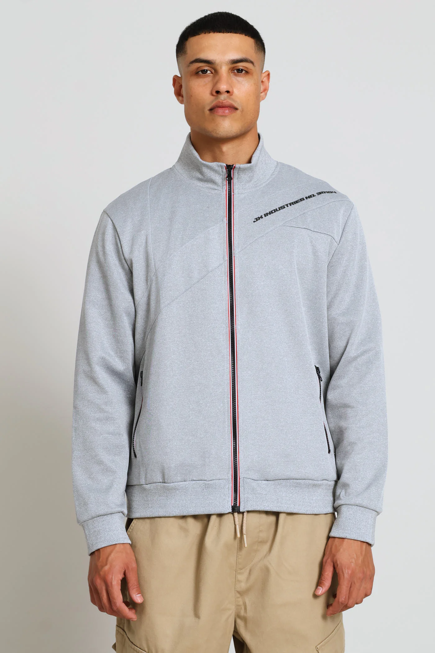 Zip Through Sweater - Grey Melange - Image 3