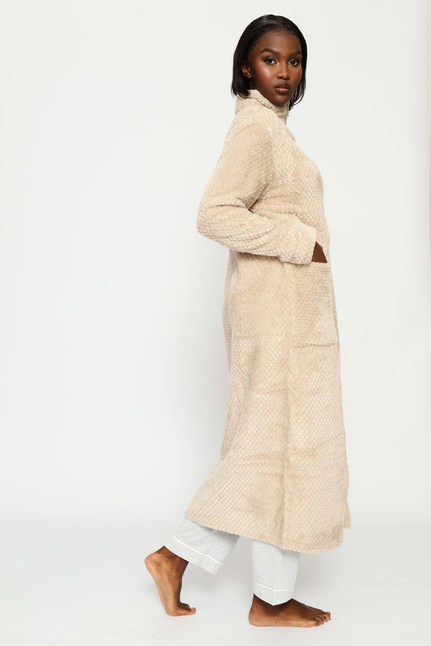 Zip Through Waffle Gown - Natural - Image 2