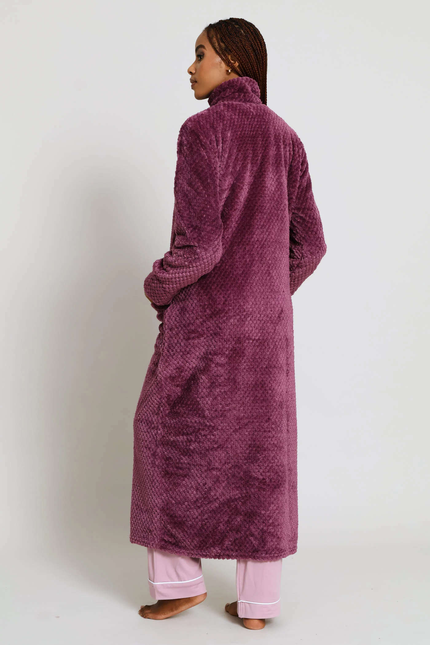 Zip Through Waffle Gown - Purple - Image 4